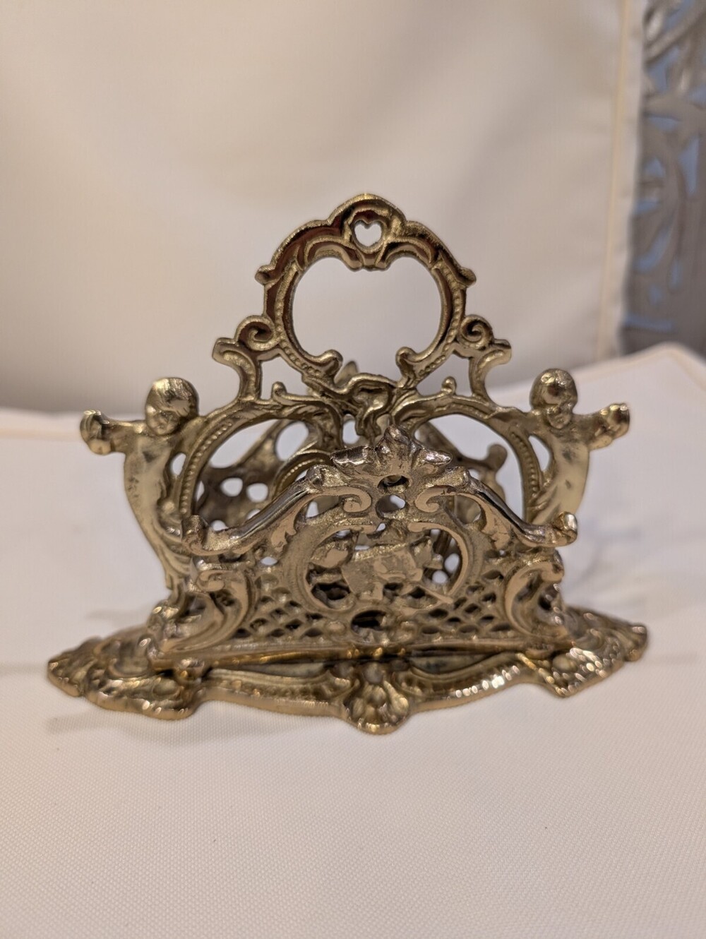 Vintage 1960s Andrea By Sadek Brass Filigree Cherub Bill Letter Holder Organizer